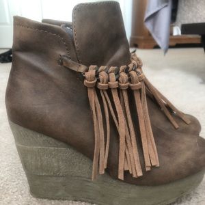 Brown fringe booties